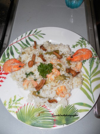 risotto asperge/crevette et pied de mouton